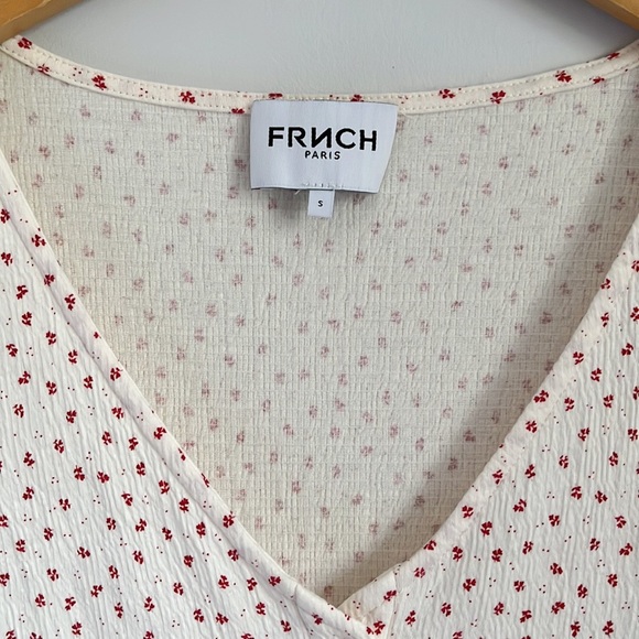 FRNCH Ornella Floral Ruffle Frill Trim Cream V Neck T Shirt S - Picture 5 of 15